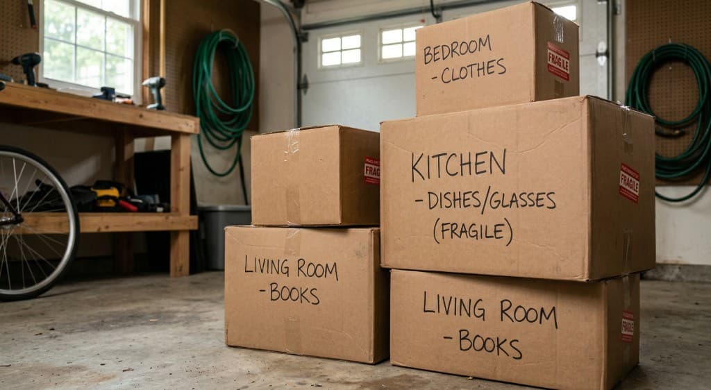 Labeled moving boxes — move in move out cleaning